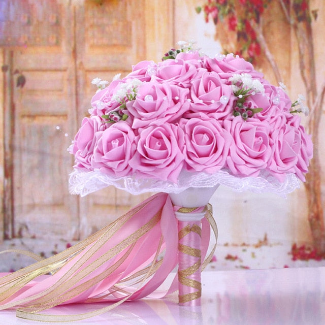 Handmade Artificial Flower Rose Bridal Bouquet, Multiple Colors - TulleLux Bridal Crowns &  Accessories 