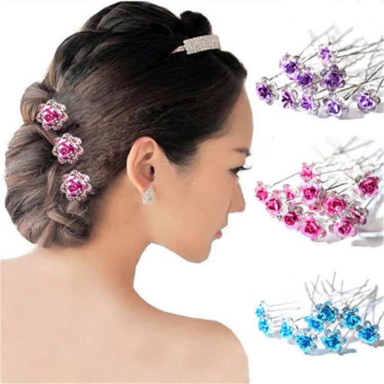 10PCS  Bridal U-Shaped Pin Pearl-Encrusted Zircon Flower Hairpin Wedding Accessory - TulleLux Bridal Crowns &  Accessories 