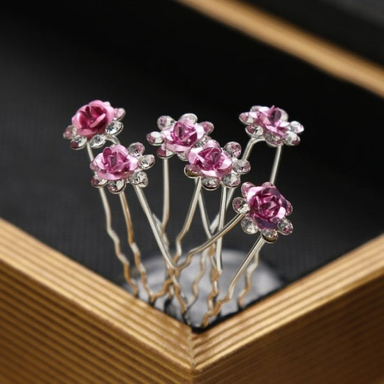 Load image into Gallery viewer, 10PCS  Bridal U-Shaped Pin Pearl-Encrusted Zircon Flower Hairpin Wedding Accessory - TulleLux Bridal Crowns &amp;amp;  Accessories 
