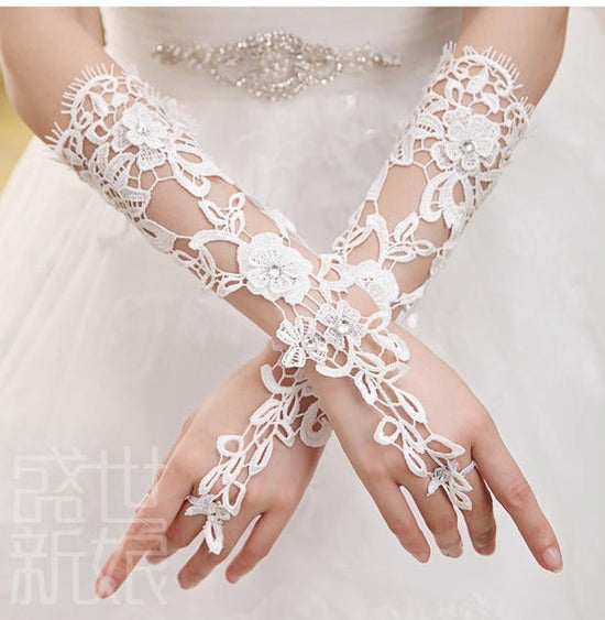 Load image into Gallery viewer, Luxury Lace Flower Opera Wedding Bridal Gloves - TulleLux Bridal Crowns &amp;amp;  Accessories 
