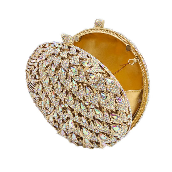 Dazzling Women's Hollow Flower Buds Circle Round Gold Crystal Evening Clutch Bags - TulleLux Bridal Crowns &  Accessories 