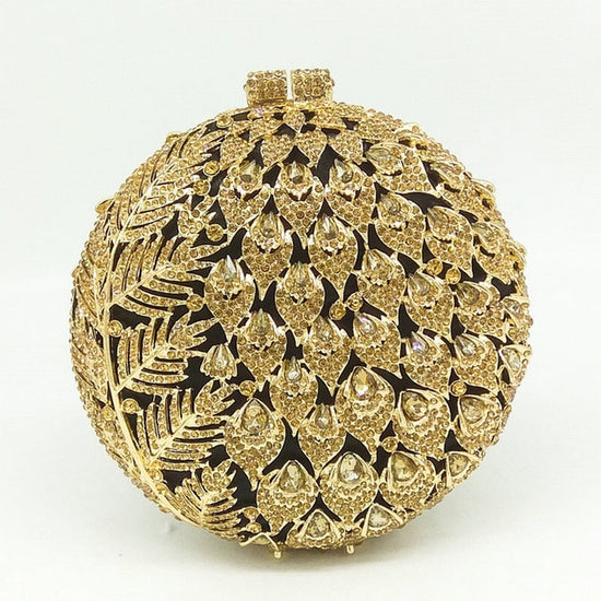 Dazzling Women's Hollow Flower Buds Circle Round Gold Crystal Evening Clutch Bags - TulleLux Bridal Crowns &  Accessories 