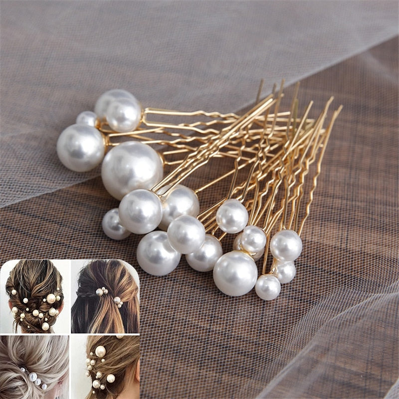 U-shaped Metal Hairpins Simulated Pearl Bridal Tiara Hair Accessories Multiple Combinations - TulleLux Bridal Crowns &  Accessories 