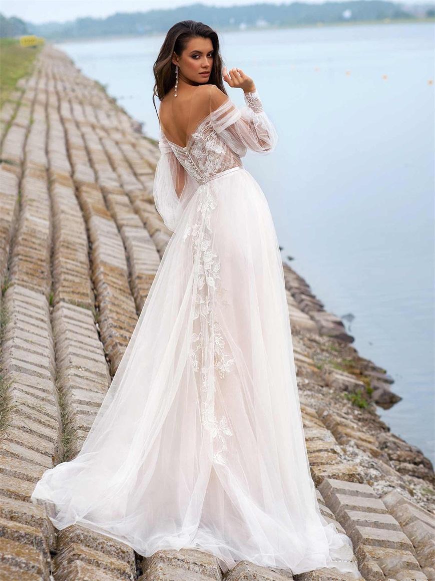 Off Shoulder Bohemian A Line Tulle Lace Princess Bridal Wedding Dress Tullelux Bridal Crowns 7752