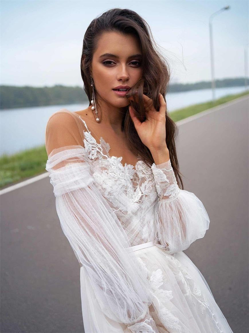 Load image into Gallery viewer, Off Shoulder Boho Beach Princess Wedding Bridal Gowns Plus Sizes - TulleLux Bridal Crowns &amp;amp;  Accessories 
