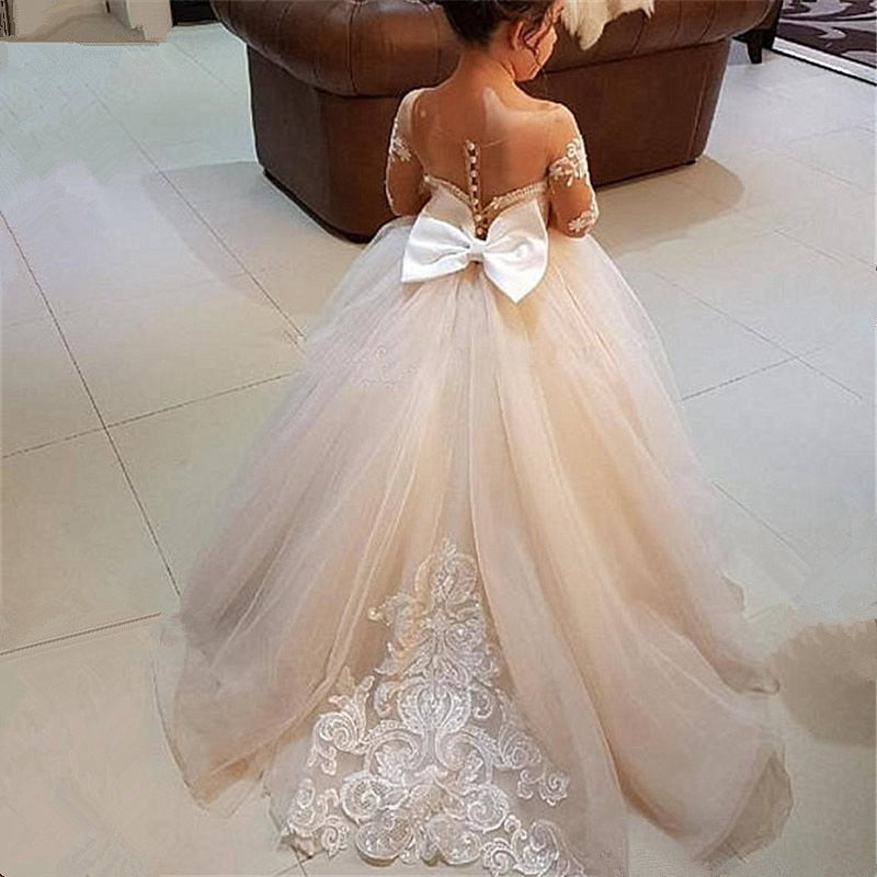  PLwedding Flower Girls Lace Tulle Ball Gowns First
