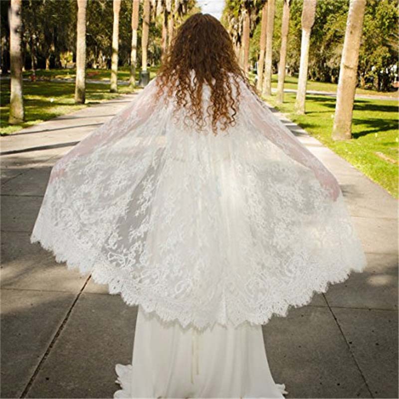 Load image into Gallery viewer, White Ivory Long Lace Bridal Wedding Cape - TulleLux Bridal Crowns &amp;amp;  Accessories 
