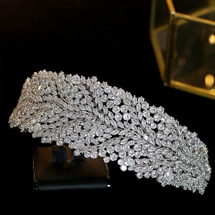 Cubic Zirconia Crystal Flower Bridal Wedding Headband Crown - TulleLux Bridal Crowns &  Accessories 