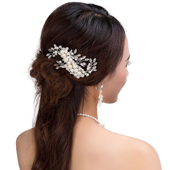 Pearl Crystal Flower Leaf Bridal Hair Comb Tiara Crowns Bridal Wedding Hair Accessories - TulleLux Bridal Crowns &  Accessories 