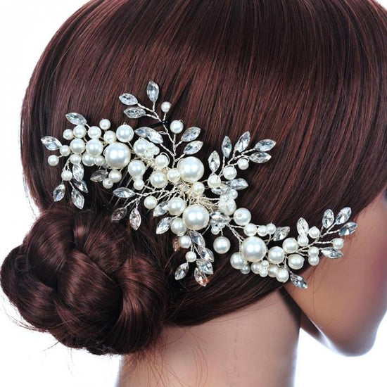 Pearl Crystal Flower Leaf Bridal Hair Comb Tiara Crowns Bridal Wedding Hair Accessories - TulleLux Bridal Crowns &  Accessories 