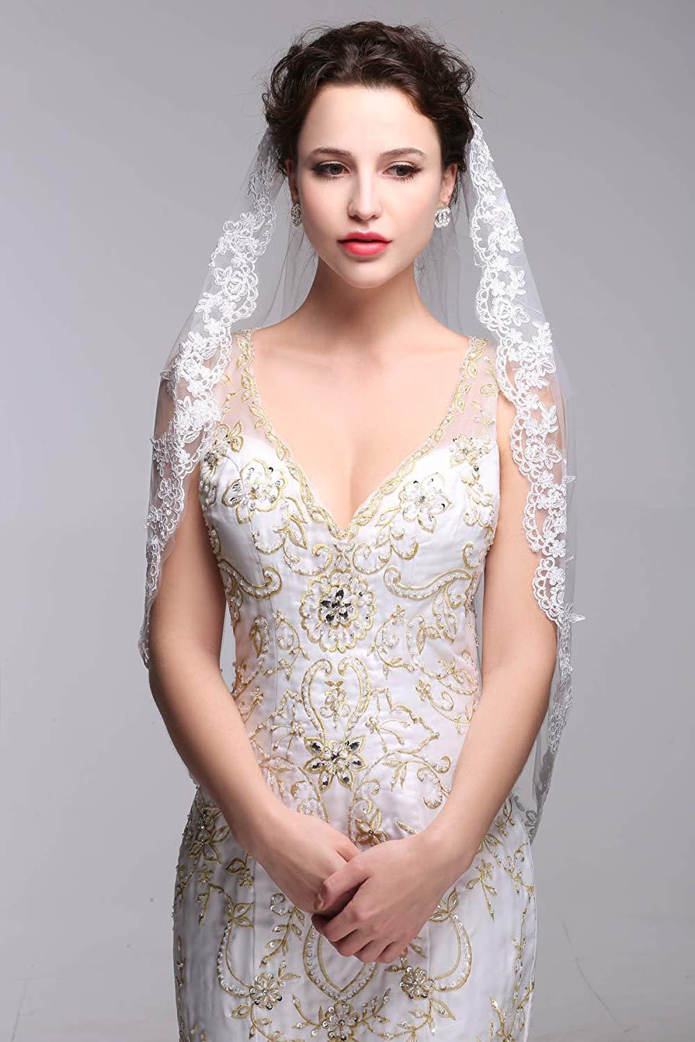 White Ivory Lace Edge Elbow Length Bridal Veil - TulleLux Bridal Crowns &  Accessories 
