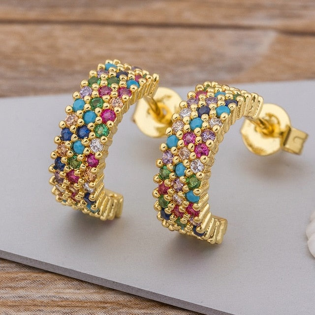 
                      
                        Luxury Crystal Zircon Stone Earrings Fashion Copper CZ Gold Rainbow Jewelry Boho Stud Earrings - TulleLux Bridal Crowns &  Accessories 
                      
                    