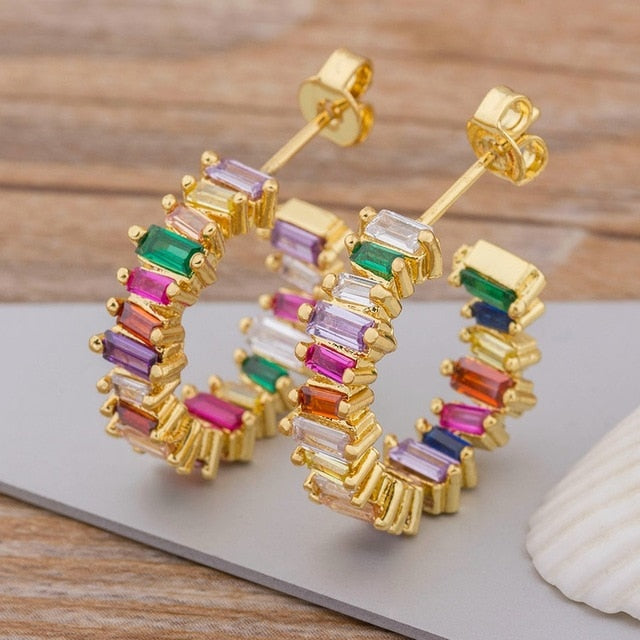 
                      
                        Luxury Crystal Zircon Stone Earrings Fashion Copper CZ Gold Rainbow Jewelry Boho Stud Earrings - TulleLux Bridal Crowns &  Accessories 
                      
                    
