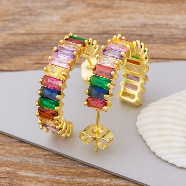 
                      
                        Luxury Crystal Zircon Stone Earrings Fashion Copper CZ Gold Rainbow Jewelry Boho Stud Earrings - TulleLux Bridal Crowns &  Accessories 
                      
                    