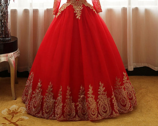Fabulous Red Sequin Feather Hem Long Sleeves Prom Dress - VQ