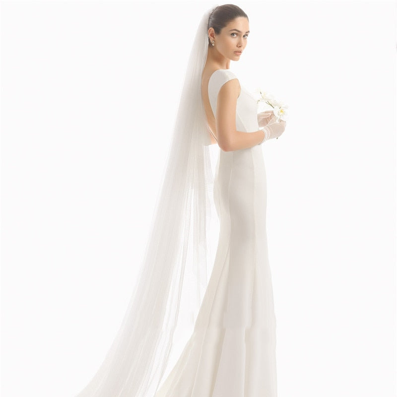 
                      
                        Simple 3 Meter Cathedral Wedding Veil In White Ivory With Hair Comb - TulleLux Bridal Crowns &  Accessories 
                      
                    