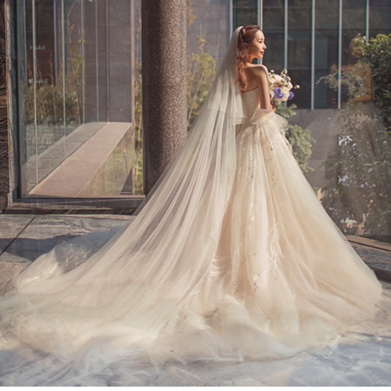 
                      
                        Simple 3 Meter Cathedral Wedding Veil In White Ivory With Hair Comb - TulleLux Bridal Crowns &  Accessories 
                      
                    
