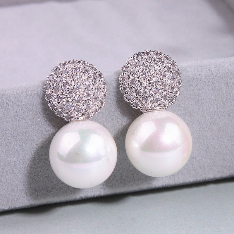 Fashion Wedding Pearl  Crystals Stud Earrings For Women - TulleLux Bridal Crowns &  Accessories 