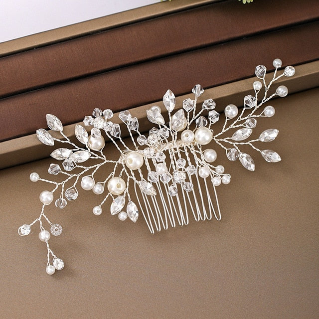 Silver Color Pearl Crystal Bridal Wedding Hair Combs Silver 23