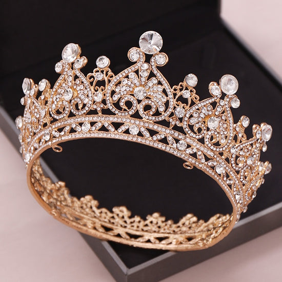 Reverse Heart  Gold Silver Baroque Princess Crystal Full Crown - TulleLux Bridal Crowns &  Accessories 