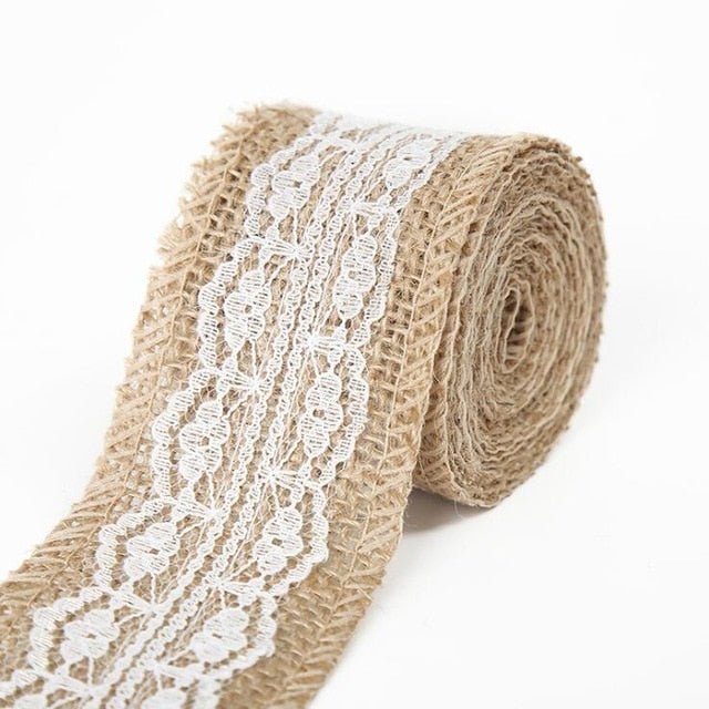 6 Foot 2 Inch Wide Wedding Decoration Jute Burlap Rolls Hessian Ribbon With Lace Vintage Rustic DIY Ornament Burlap Wedding - TulleLux Bridal Crowns &  Accessories 