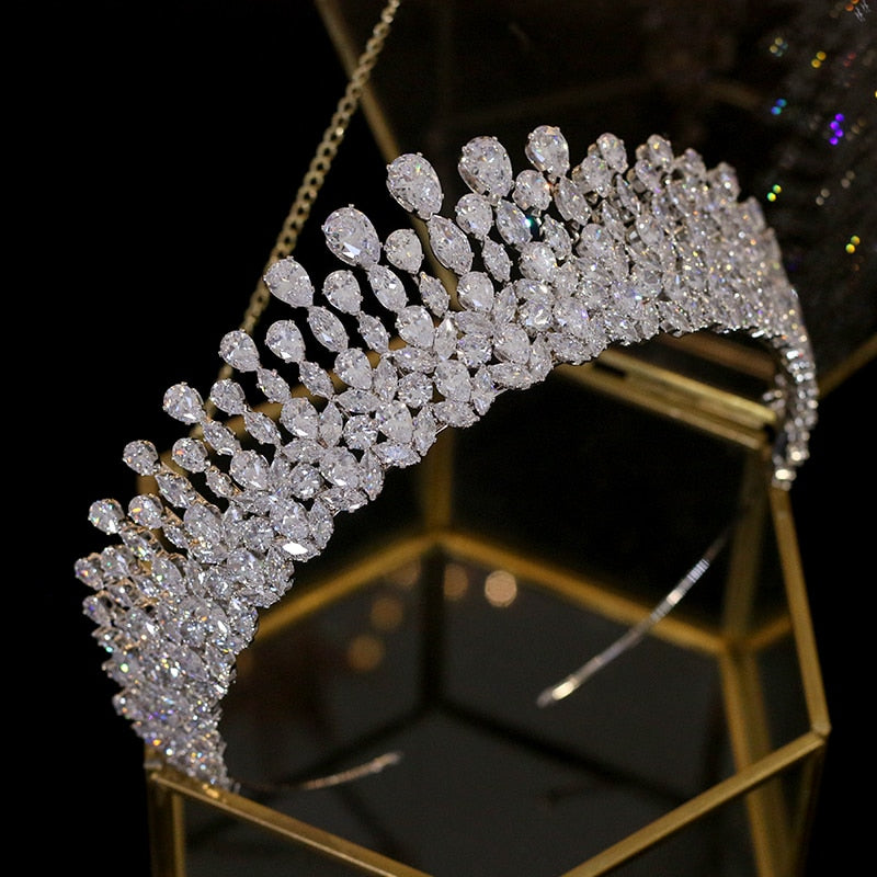 Water Drop Cubic Zirconia Pageant/Wedding Crown Tiara Headband - TulleLux Bridal Crowns &  Accessories 