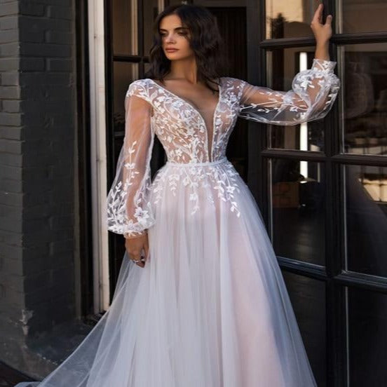 
                      
                        Boho Wedding Dress Puff Long Sleeves Appliques Princess Bridal Wedding Gown - TulleLux Bridal Crowns &  Accessories 
                      
                    