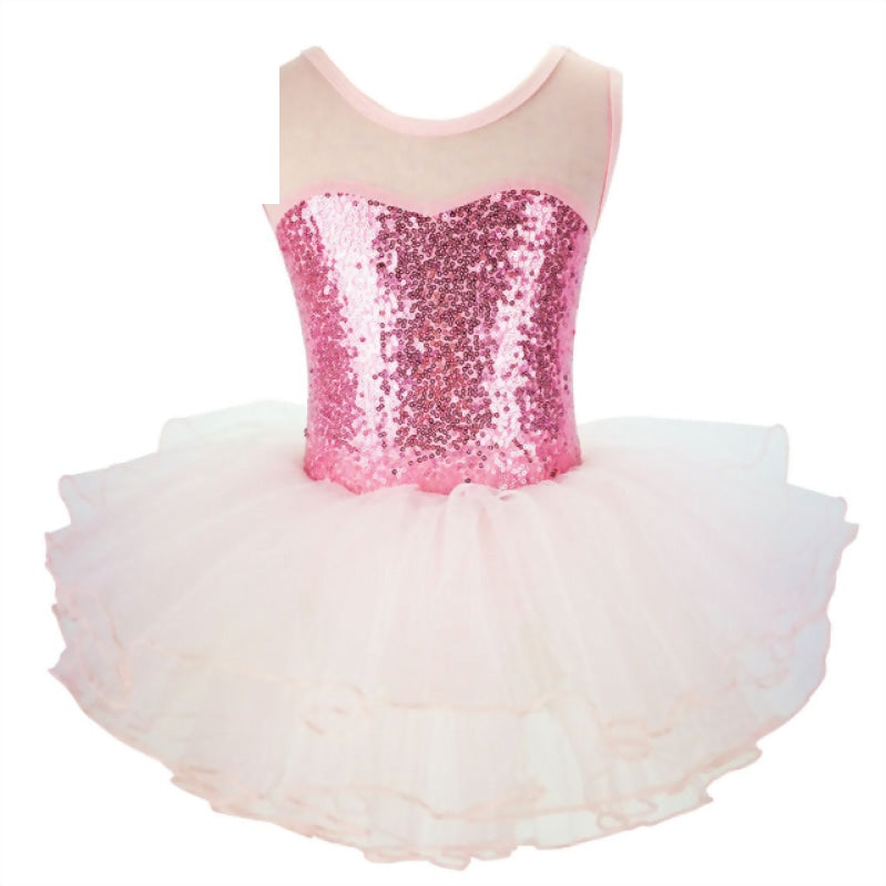 Sequined Young Girls Ballerina Flower Tutu Leotard  Dance Wear Gymnastic  Dress