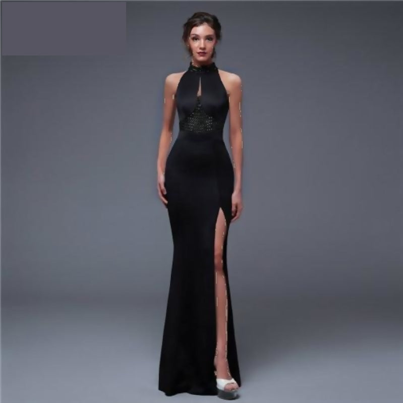 Load image into Gallery viewer, Backless Elegant Halter Style Prom Pageant Evening Dress Slit Side Leg - TulleLux Bridal Crowns &amp;amp;  Accessories 
