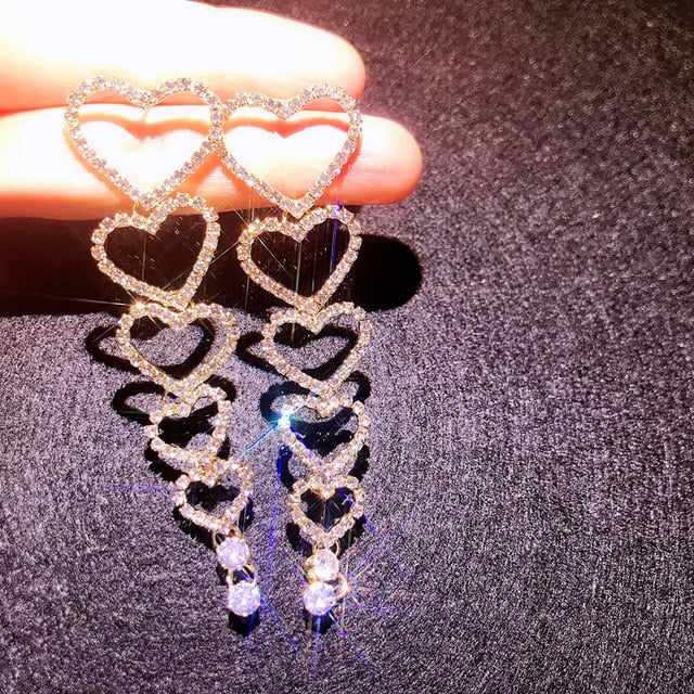 Long Tassel Heart Crystal Drop Dangle Earrings - TulleLux Bridal Crowns &  Accessories 