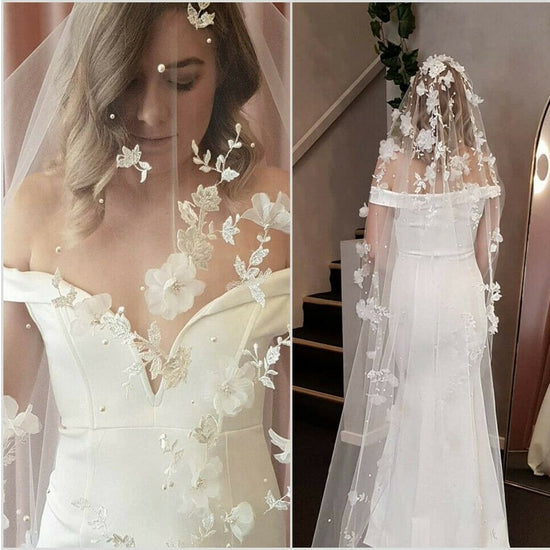 Gorgeous Wedding Lace Veil Floral Long Cathedral Veils for Brides