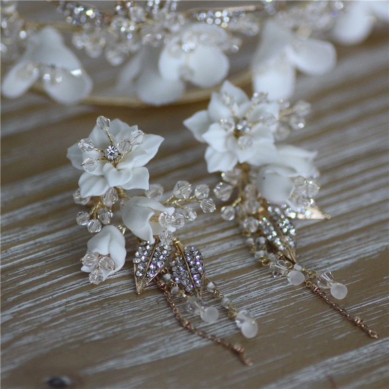 Charming Porcelain Flower Bridal Drop Earrings Wedding Jewelry Accessory - TulleLux Bridal Crowns &  Accessories 