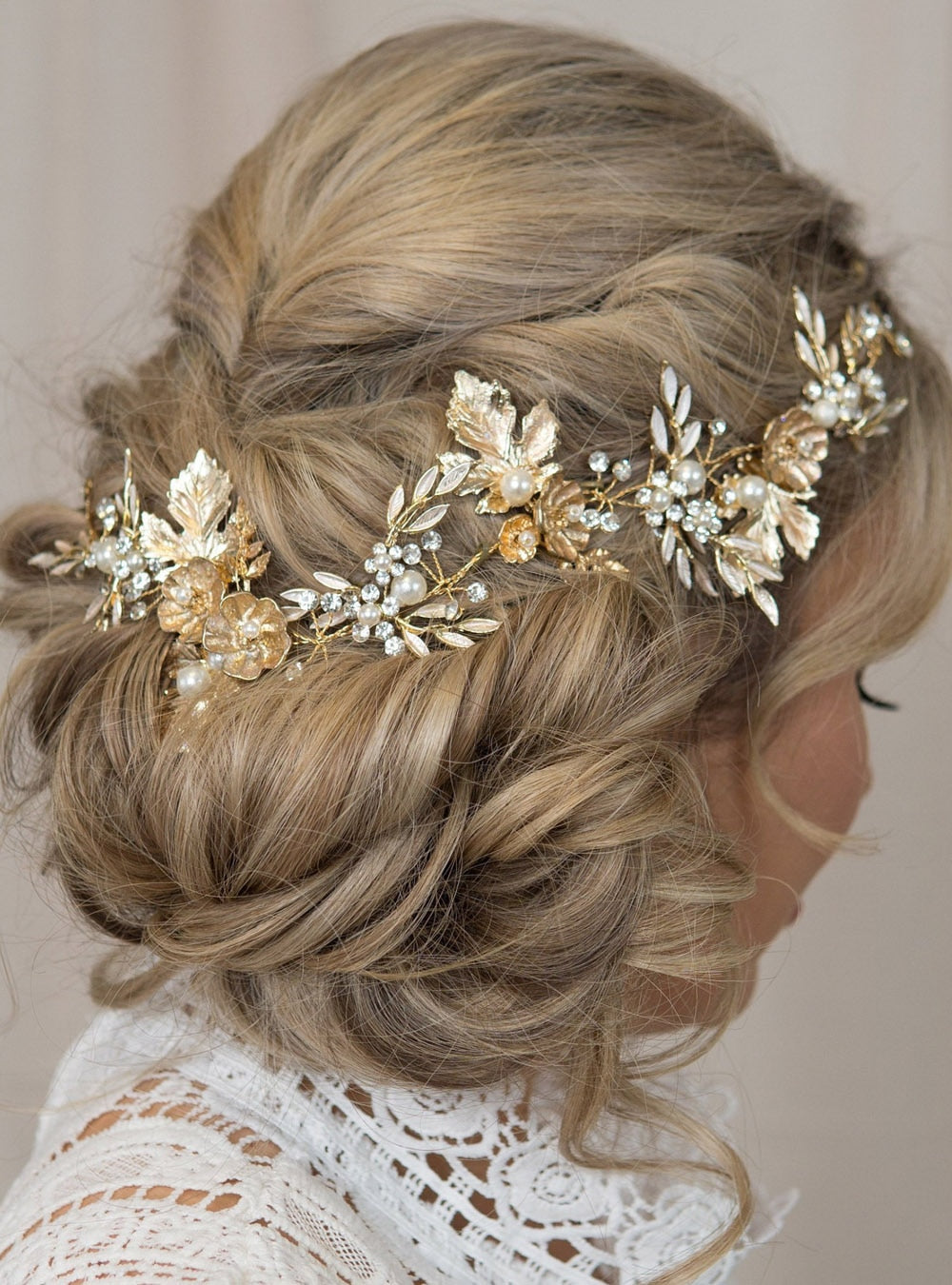 Load image into Gallery viewer, Gold Bridal Hair Vine Gold Leaf Crown Wedding Tiara Comb Gold Crown Metallic Gold - TulleLux Bridal Crowns &amp;amp;  Accessories 
