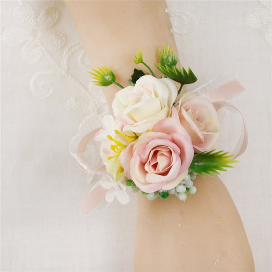 Meldel Wrist Corsage for Wedding White and Pink Rose, Set of 6, Wrist  Corsages for Bride Bridesmaid Mother Wrist Flower Girl Women Prom Party