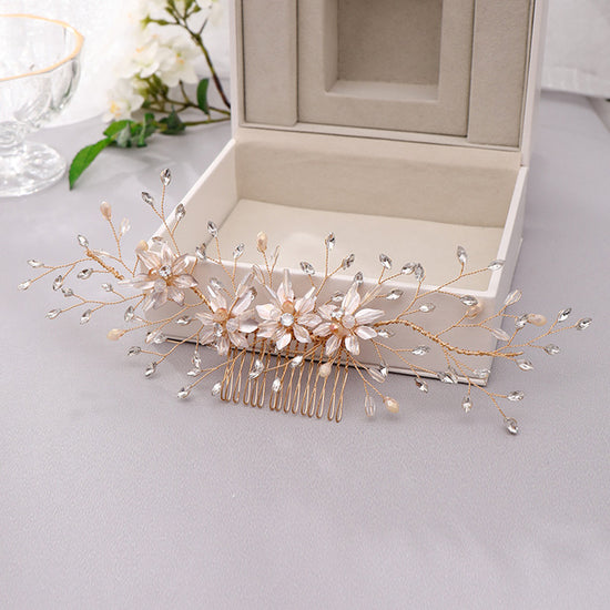 Bridal Hair Comb Gold Flower Crystal Wedding Hair Jewelry - TulleLux Bridal Crowns &  Accessories 