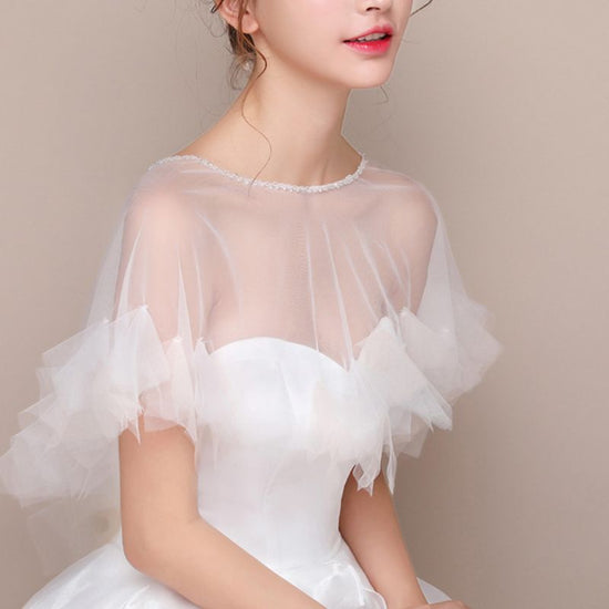 Sheer Tulle Ruffle Trim Bridal Bolero Shoulder Shrug - TulleLux Bridal Crowns &  Accessories 