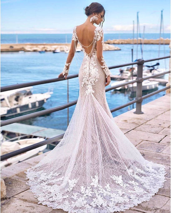 Load image into Gallery viewer, Sexy Backless Lace Mermaid Wedding Gown - TulleLux Bridal Crowns &amp;amp;  Accessories 
