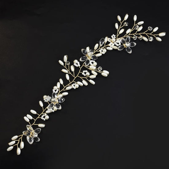 Load image into Gallery viewer, Gold Flower Pearl Headband Tiara Wedding Bridal Princess Headband Bridal Accessories - TulleLux Bridal Crowns &amp;amp;  Accessories 
