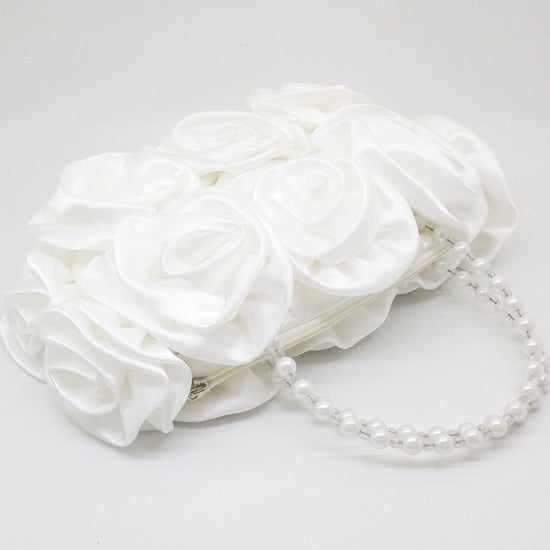 Load image into Gallery viewer, Rose Satin Evening Purse Beaded Handle Wedding Bridal Clutch - TulleLux Bridal Crowns &amp;amp;  Accessories 

