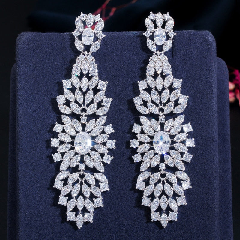 
                      
                        White Cubic Zirconia Long Dangling Party Earrings
                      
                    