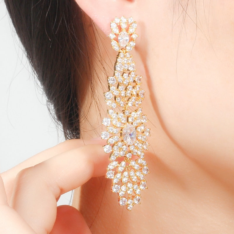 
                      
                        White Cubic Zirconia Long Dangling Party Earrings
                      
                    