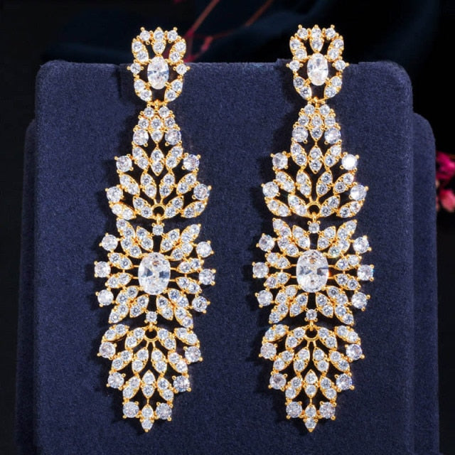 
                      
                        White Cubic Zirconia Long Dangling Party Earrings
                      
                    
