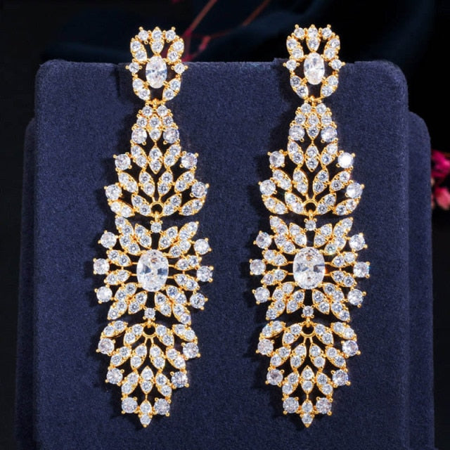 Load image into Gallery viewer, White Cubic Zirconia Long Dangling Party Earrings
