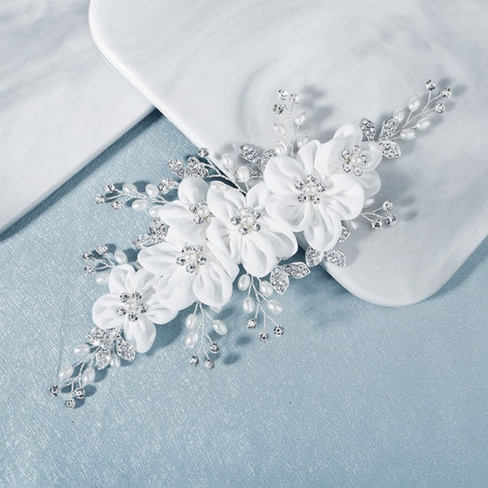 Handmade Flower Hair Comb Silver Color Bridal Wedding Hair Accessory - TulleLux Bridal Crowns &  Accessories 