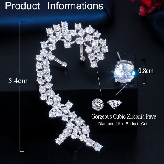 Load image into Gallery viewer, Super Shiny Round Cubic Zirconia Long Ear Cuff Stud Climber Earrings - TulleLux Bridal Crowns &amp;amp;  Accessories 
