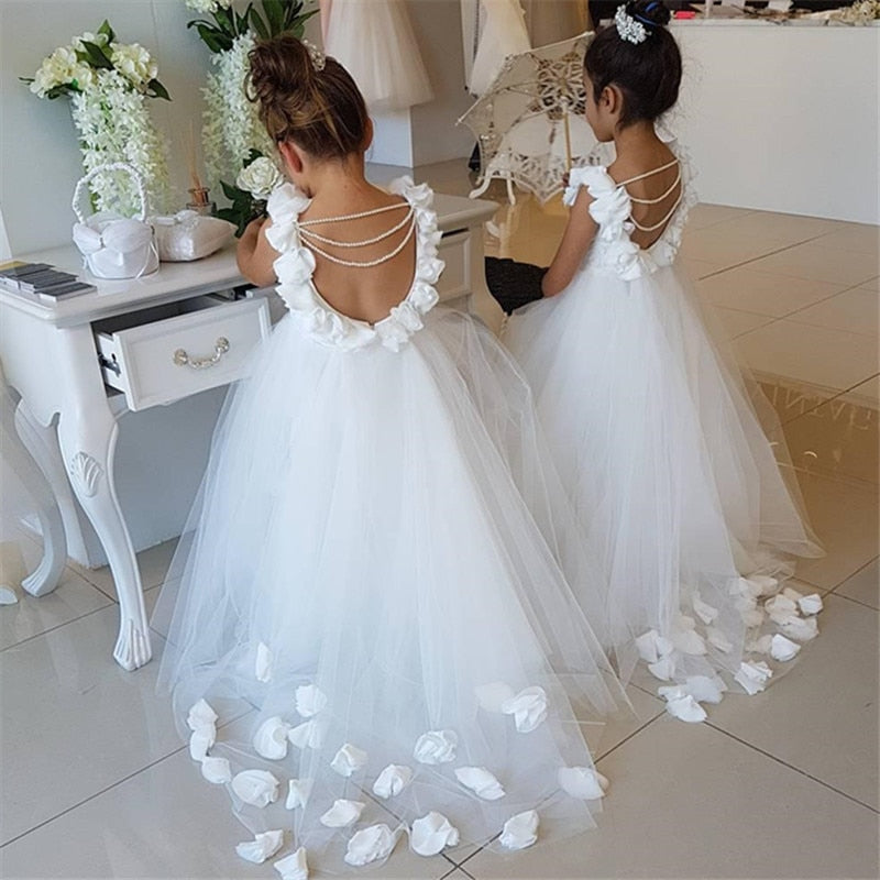 Ball Gown Lace White Flower Girls Dresses Kids Wedding Dress Holy