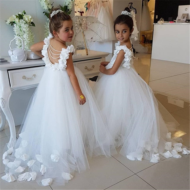 Load image into Gallery viewer, White Lace Tulle Flower Girl Pageant First Communion Dress - TulleLux Bridal Crowns &amp;amp;  Accessories 
