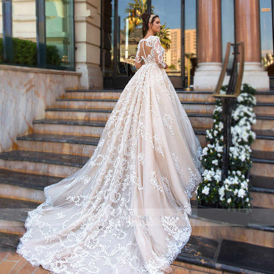 Enchanting 2018 A Line Tulle Butterfly Wedding Dress With Sheer Long  Sleeves, Floral Lace Applique, Crystal Design, And Couture Style From  Xzy1984316, $180.91 | DHgate.Com