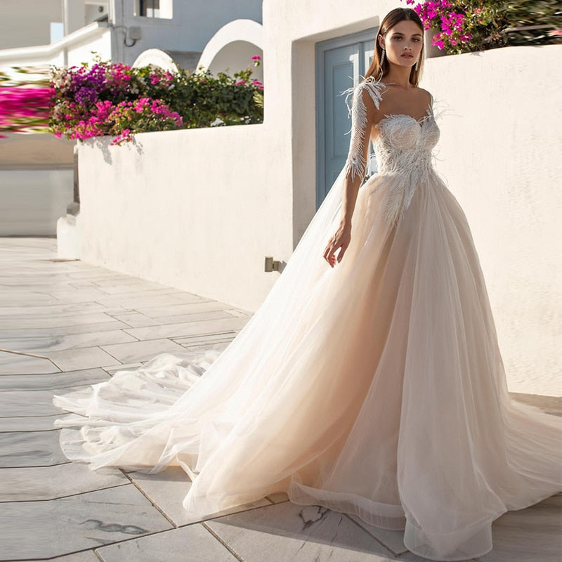 Tulle Plume Lace Wedding Gown Vestido De Noiva - TulleLux Bridal Crowns &  Accessories 