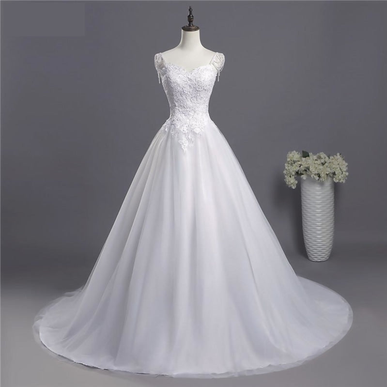 Spaghetti Straps White Ivory Sexy Wedding Dresses, Plus Sizes Available - TulleLux Bridal Crowns &  Accessories 